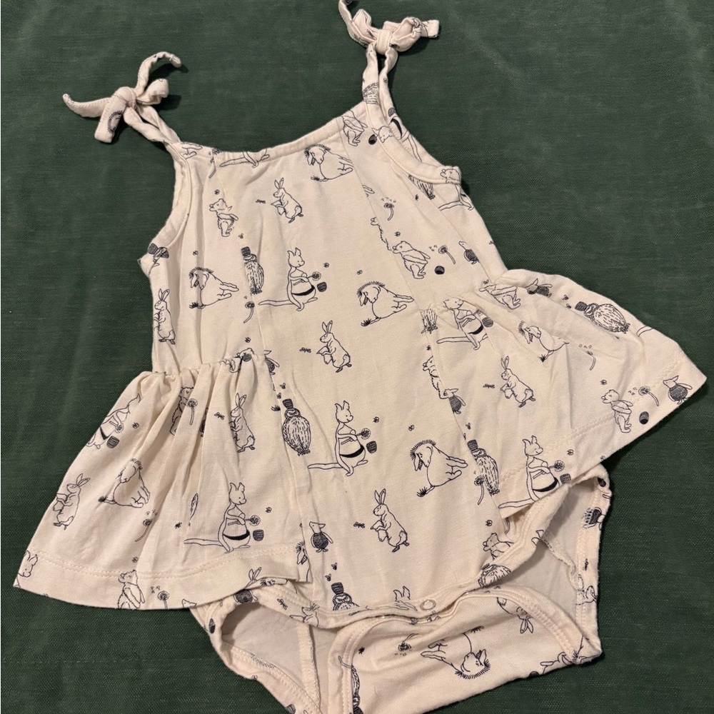 Adorable Cream Ballerina Romper with Pooh and Friends Print